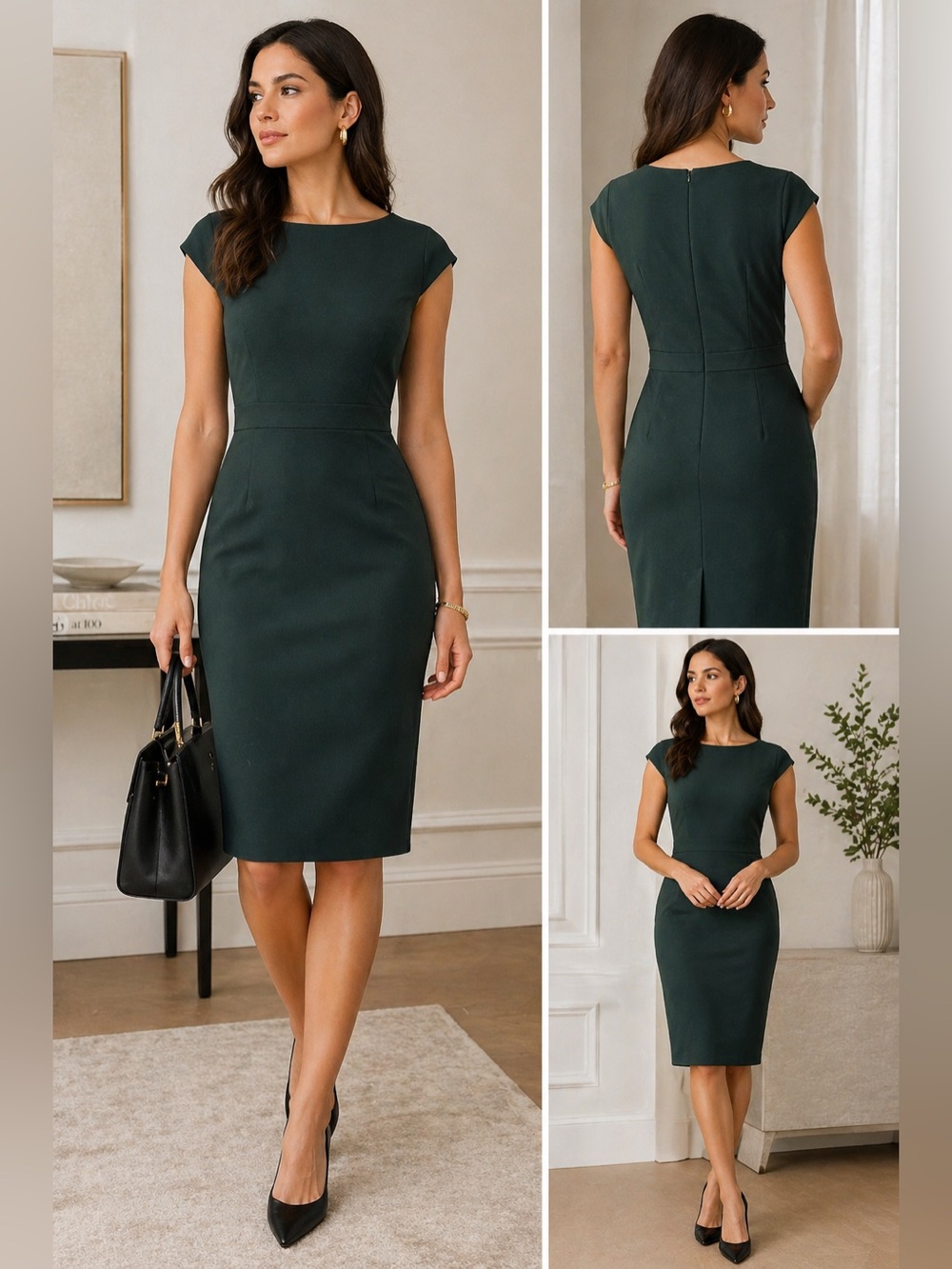 Ann Taylor Green Sheath Dress Cap Sleeve Career Office Midi Size 8